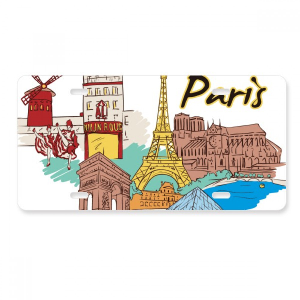 France Paris Eiffel Tower Watercolor License Plate Decoration Stainless Automobile Steel Tag